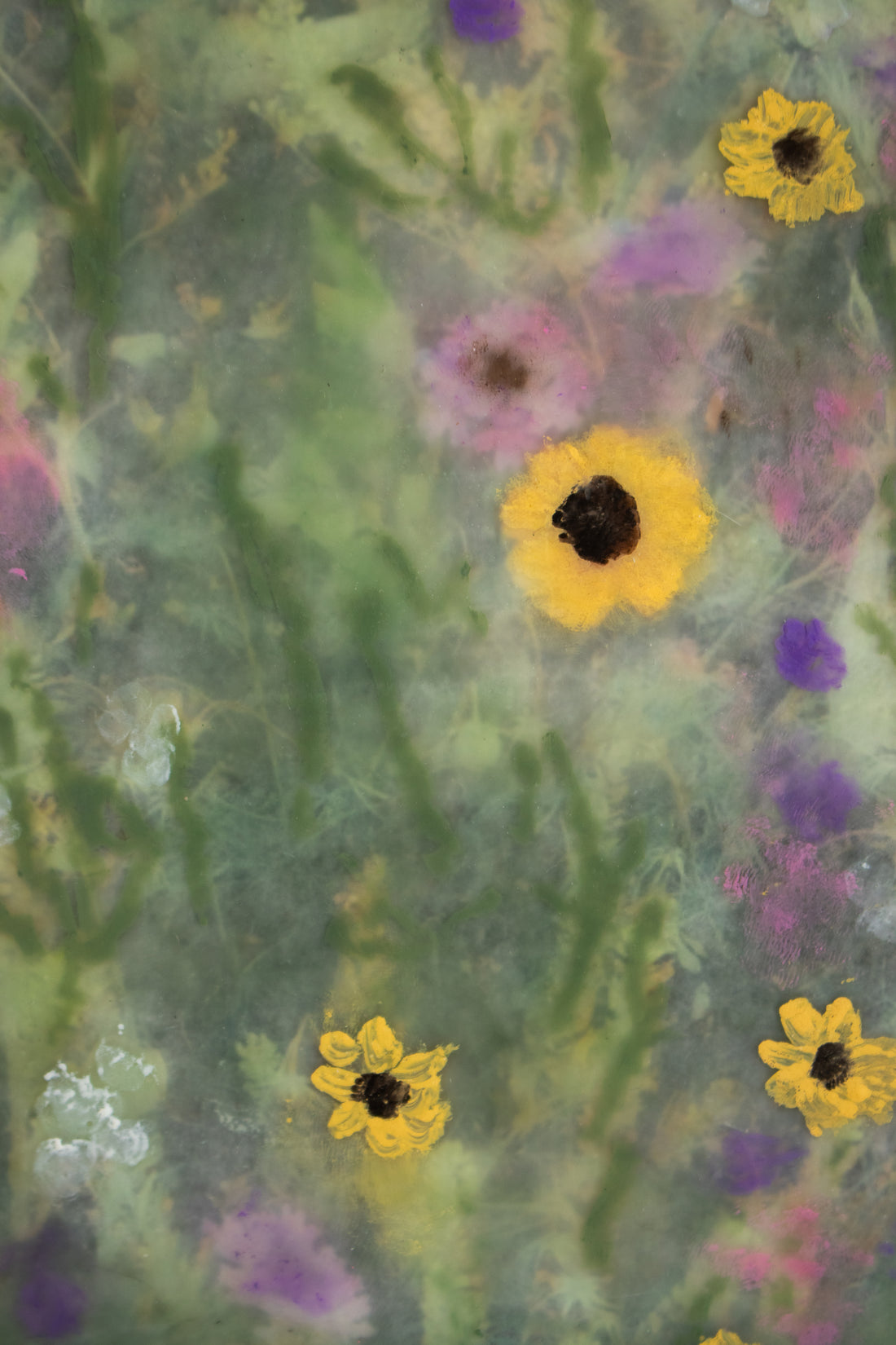 Yellow and Pink Wildflowers | 6x8 Encaustic