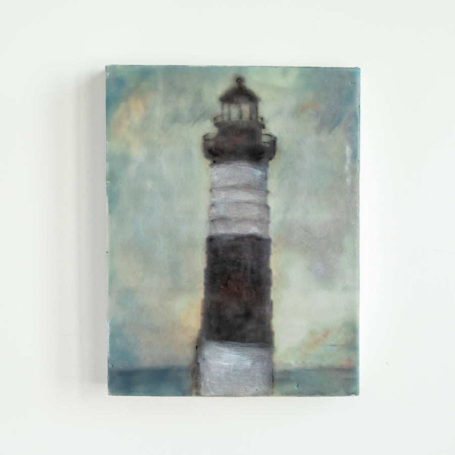 Lighthouse Black & White | 6x8 Encaustic