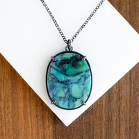 Oval Blue Opalized Wood with Copper Necklace