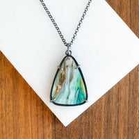 Triangle Blue Opalized Wood Necklace
