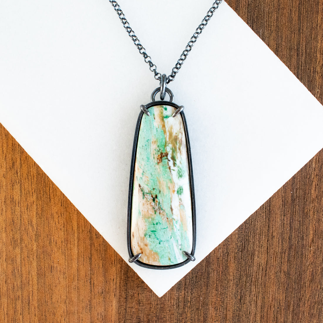 Petrified Cholla Wood Long Trapezoid Necklace