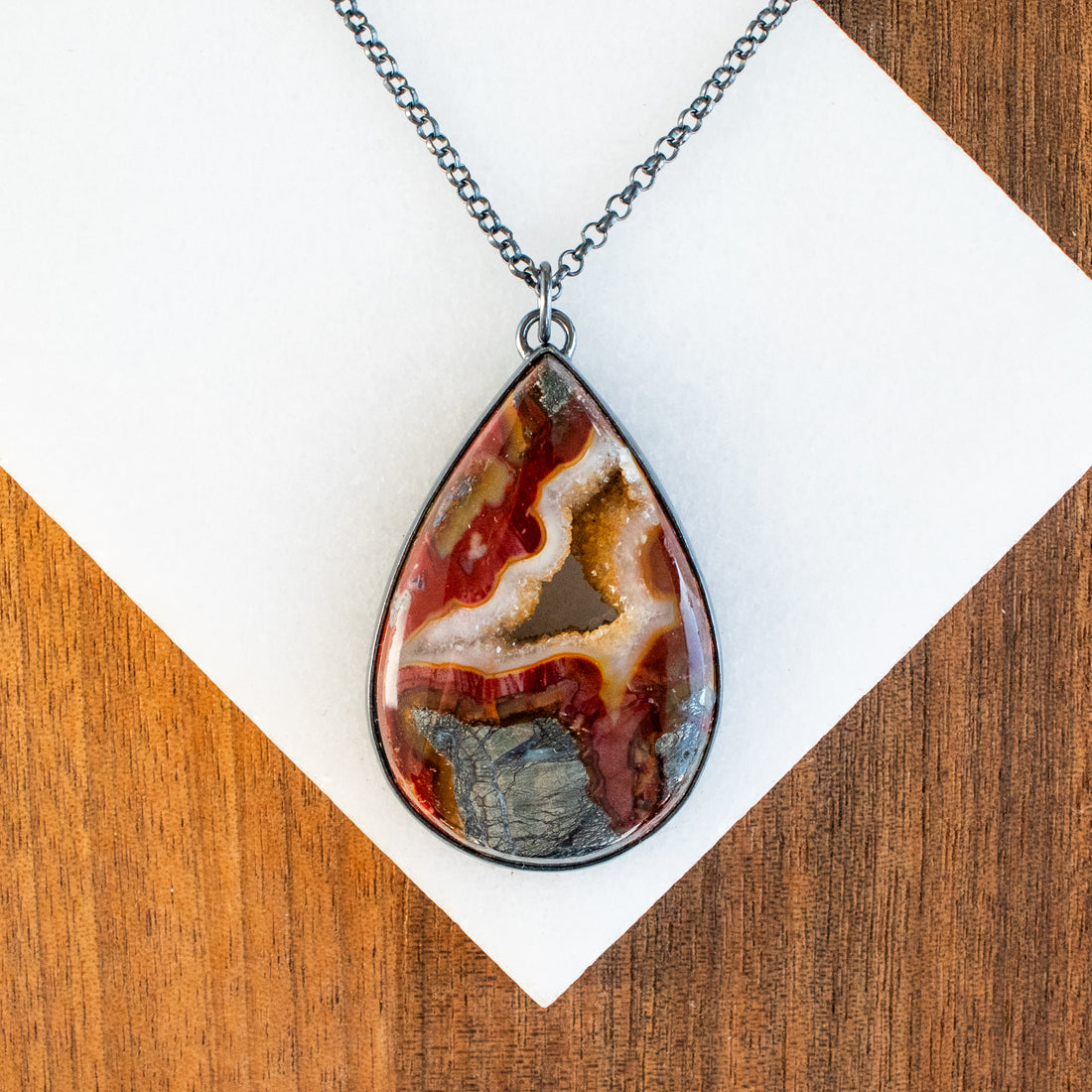 Teardrop Marcasite Plume with Drusy Necklace
