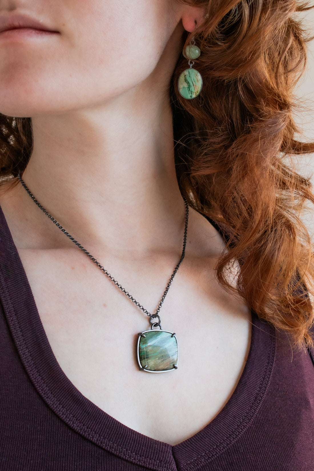 Rectangular Petrified Cholla Wood Necklace