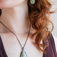 Triangle Blue Opalized Wood Necklace