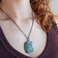 Oval Blue Opalized Wood with Copper Necklace
