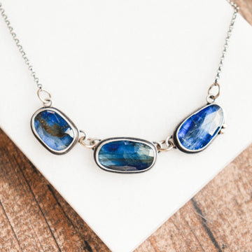 14k Blue Kyanite 3 Stone Necklace