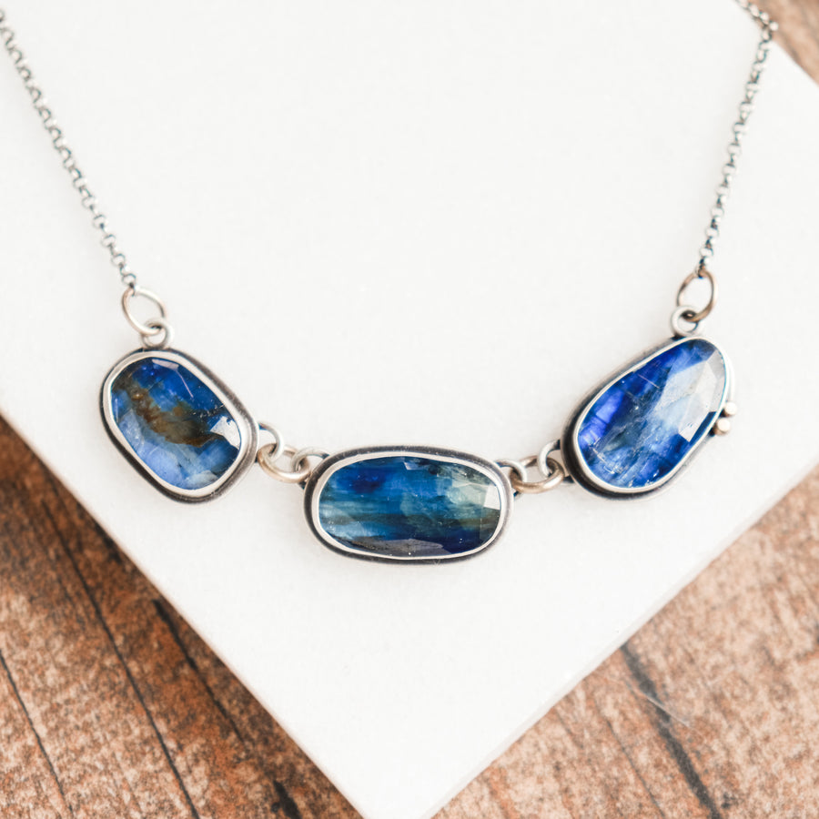 14k Blue Kyanite 3 Stone Necklace