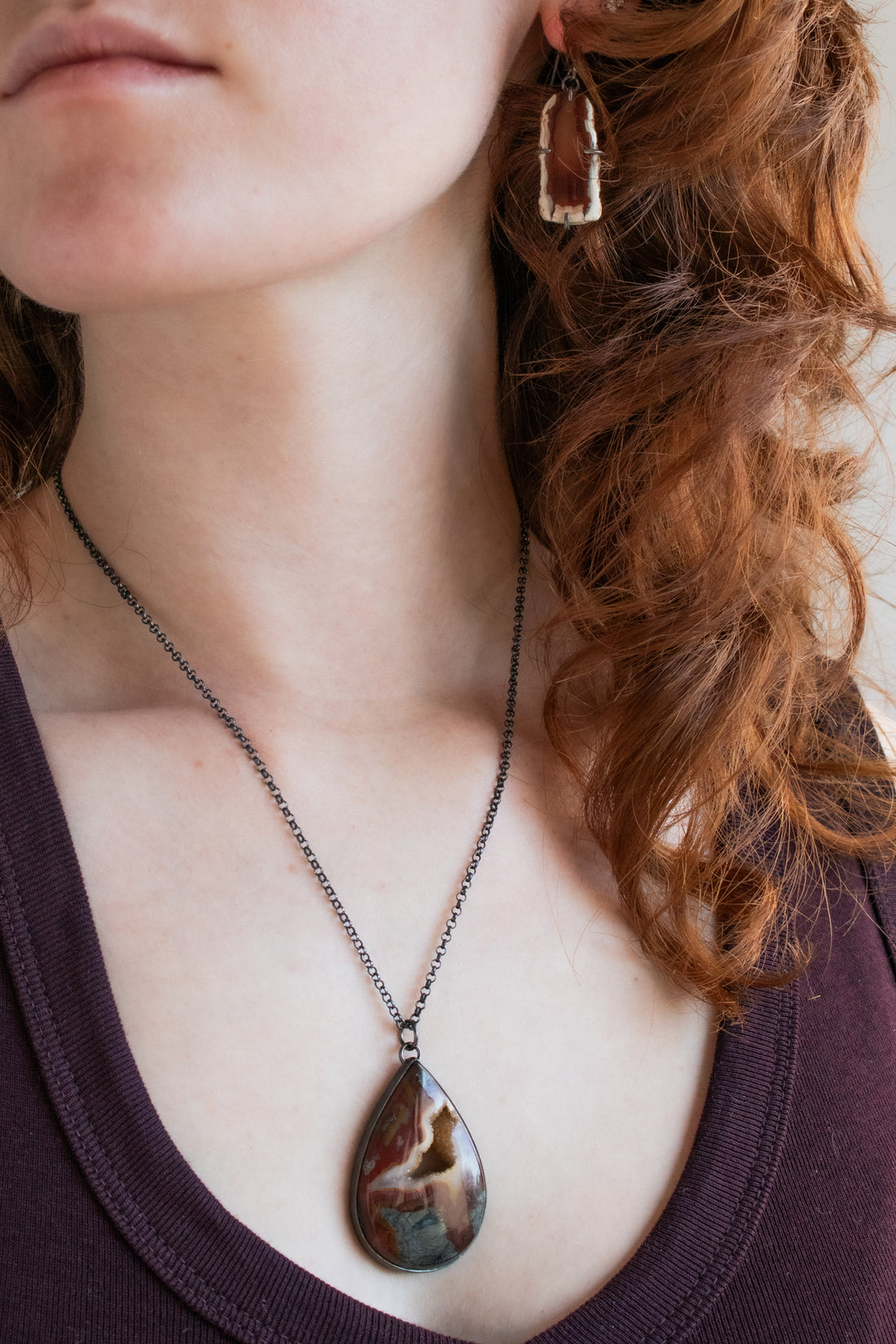 Teardrop Marcasite Plume with Drusy Necklace