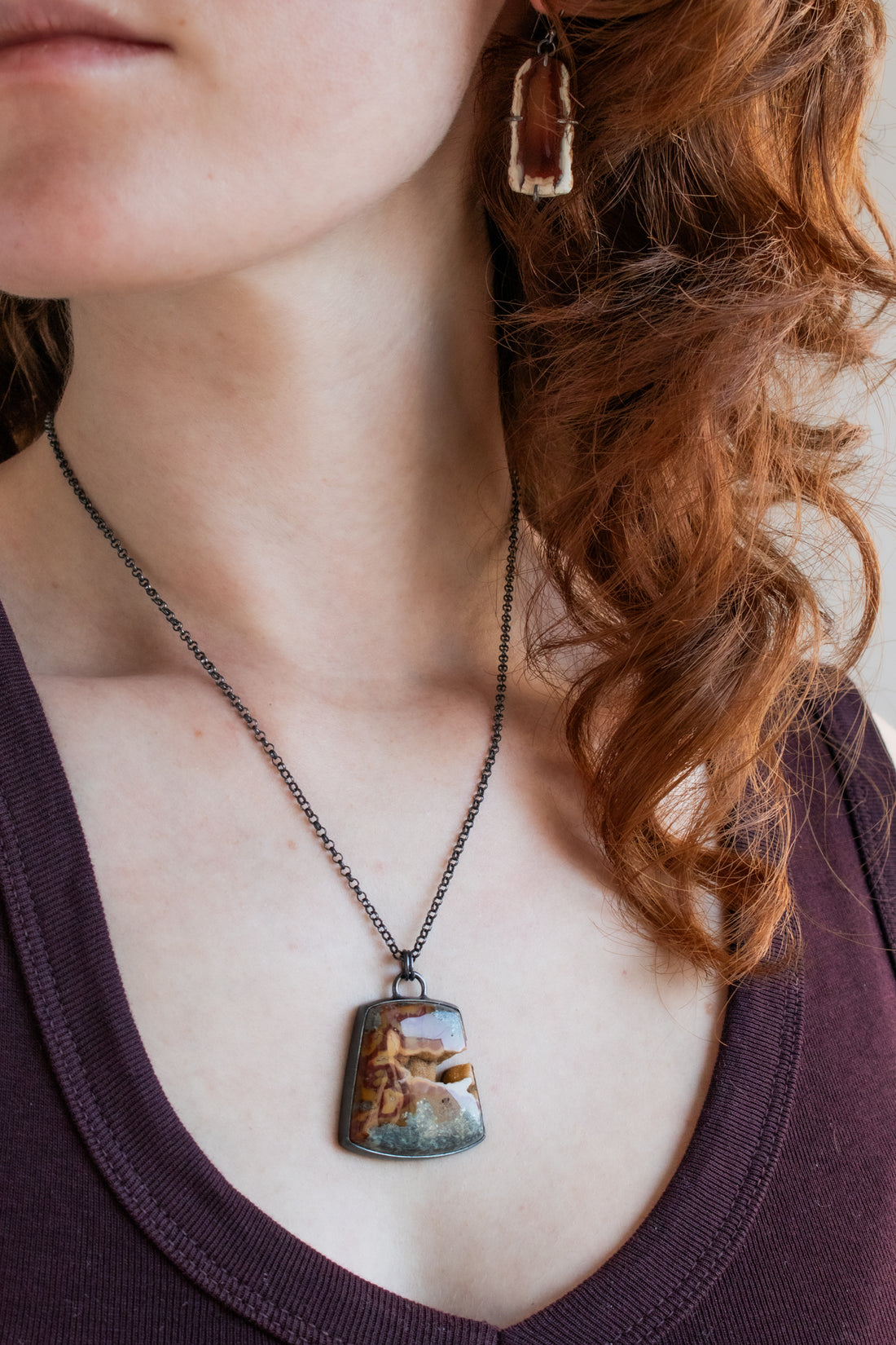 Trapezoid Marcasite Plume with Drusy Necklace