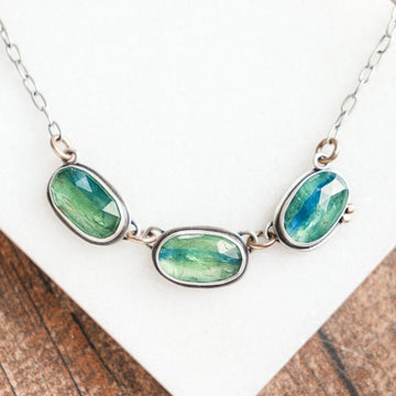 14k Blue & Green Kyanite 3 Stone Necklace