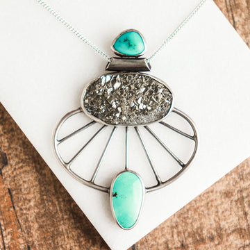 Hubei Turquoise w/ Pyrite Druzy Necklace