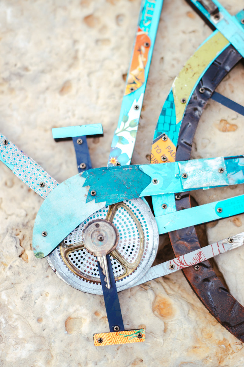 Turquoise Road Bike | Original Metal Sculpture