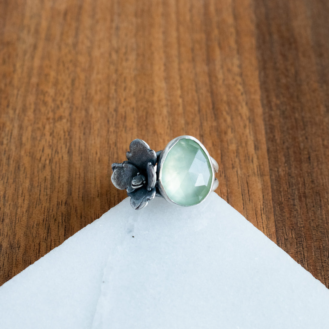Size 7.5 | Prehnite & Silver Succulent Ring