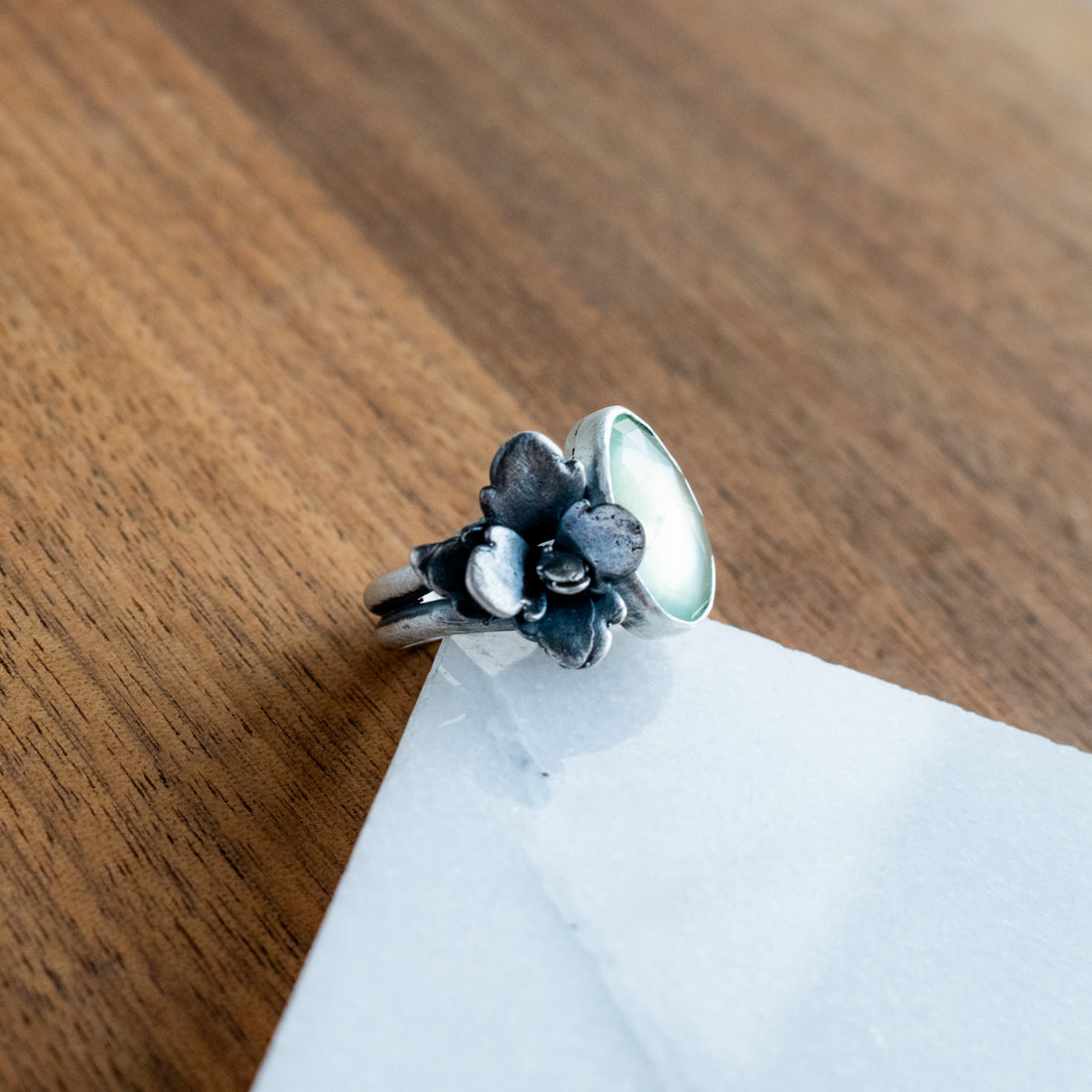 Size 7.5 | Prehnite & Silver Succulent Ring