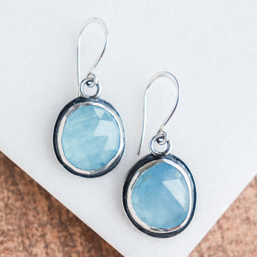 Aquamarine Round Dangle Earrings