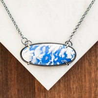 Cloud Plume Agate Horizontal Oval Necklace