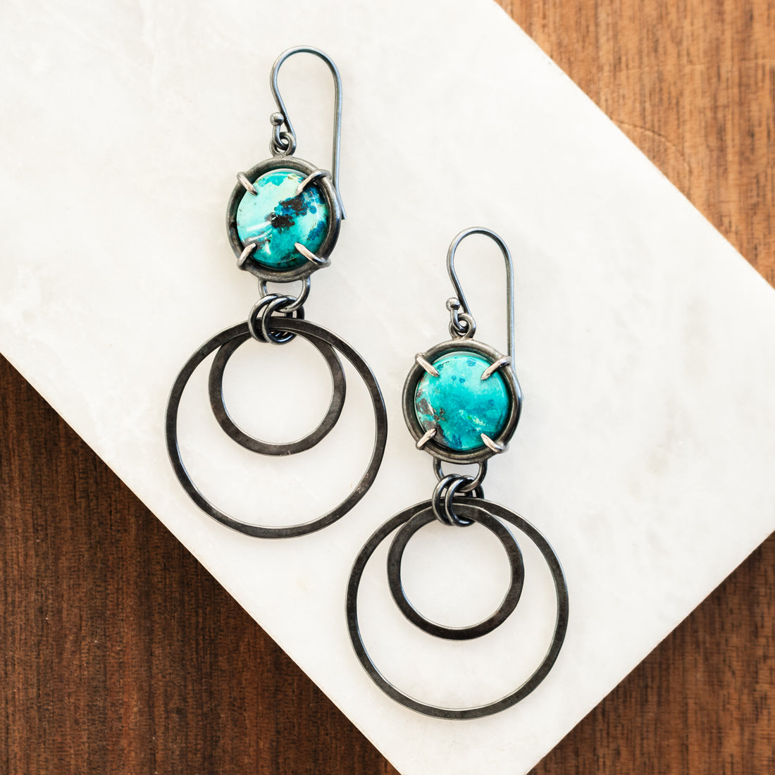 Shattuckite Chrysocolla Rings Earrings