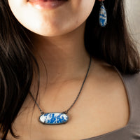 Cloud Plume Agate Horizontal Oval Necklace