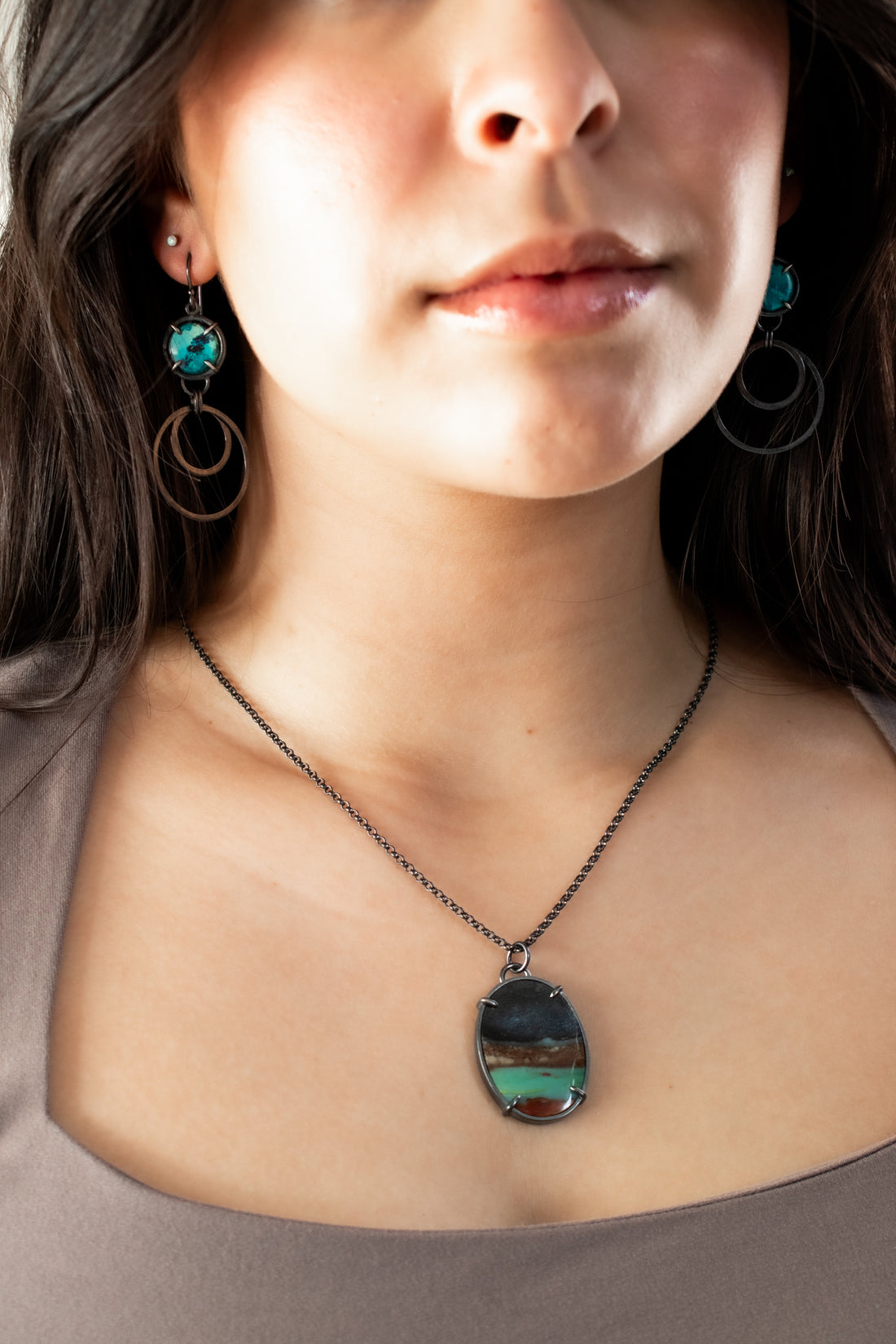 Shattuckite Chrysocolla Rings Earrings