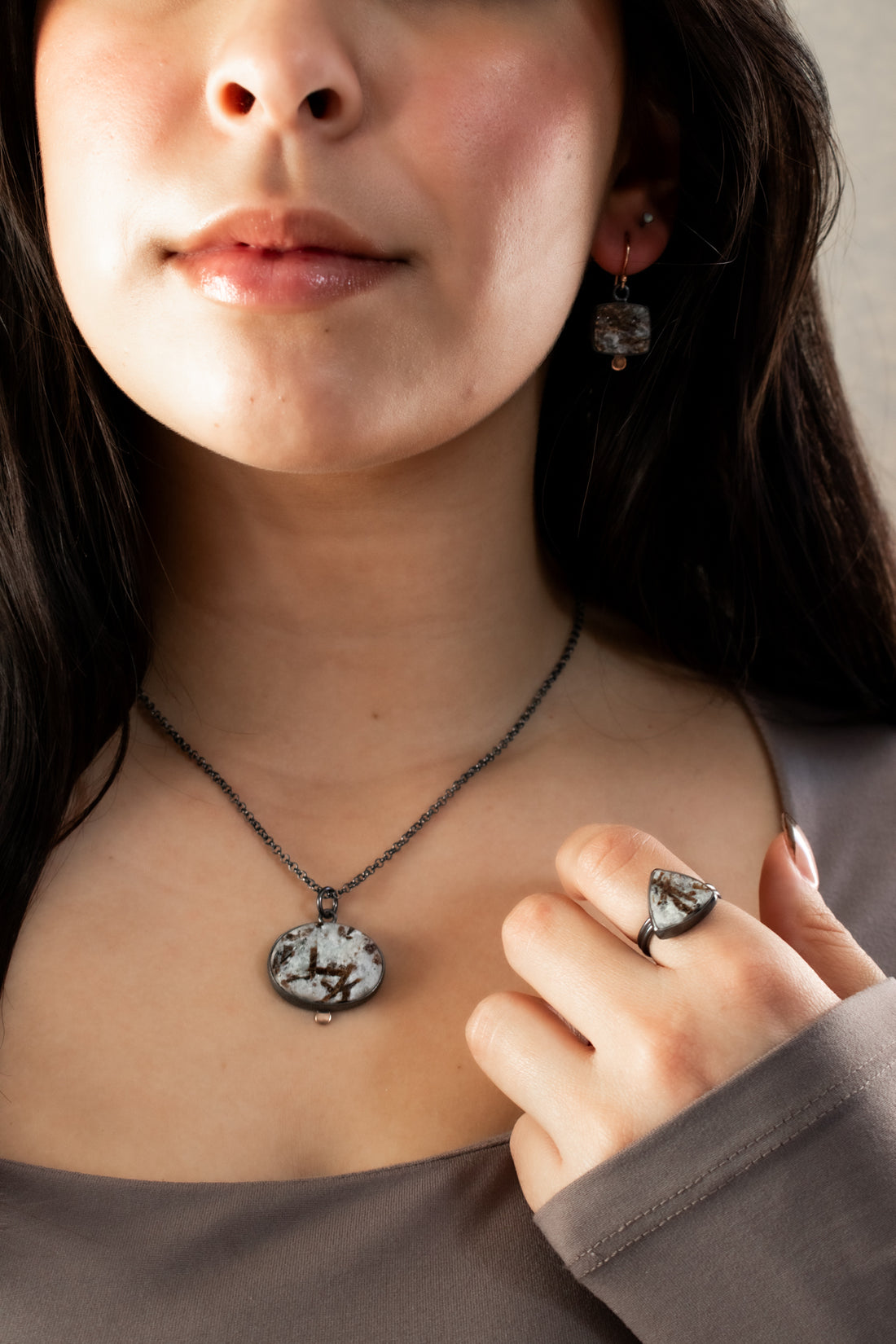 Astrophyllite Oval Rose Gold Dot Necklace