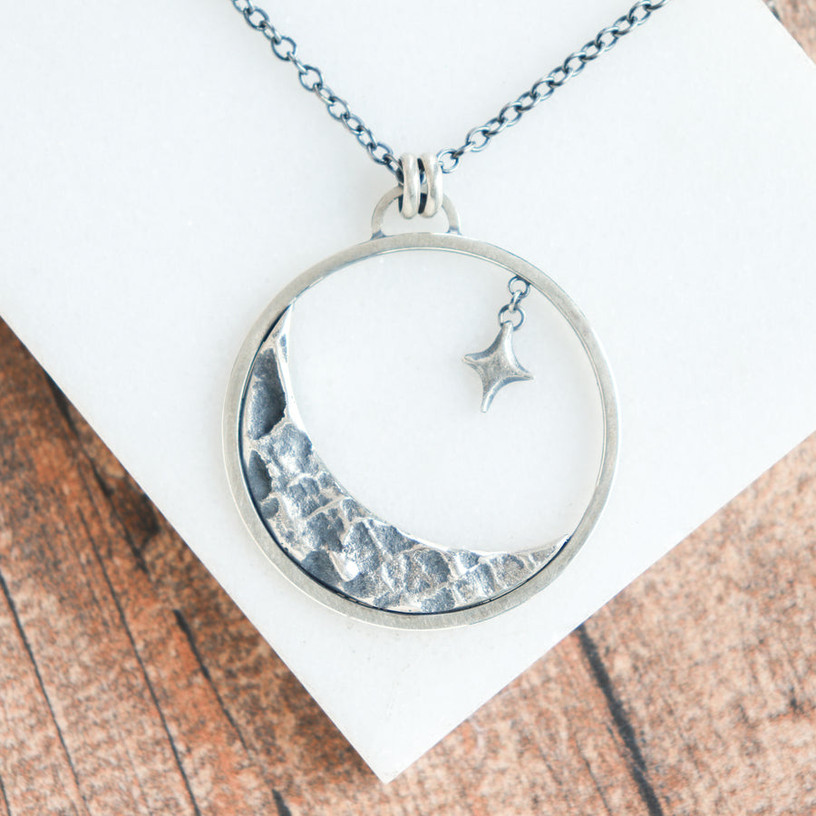 Lunar Crescent Star Pendant Necklace