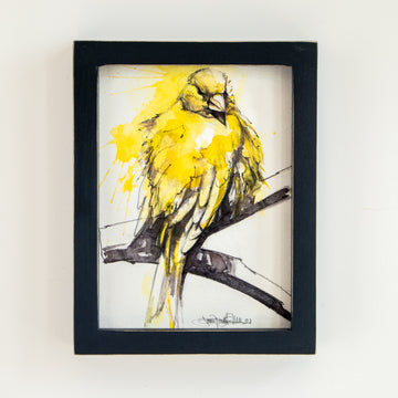 Yellow Bird on Branch Watercolor | 7x9