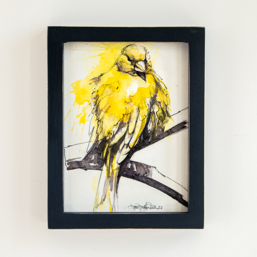 Yellow Bird on Branch Watercolor | 7x9