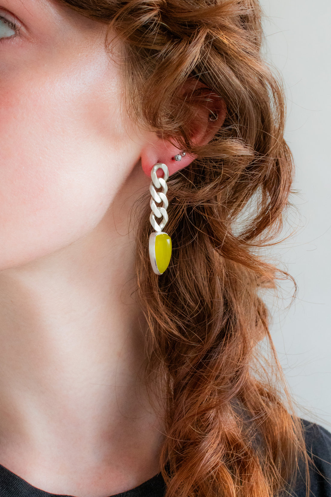 Vesuvianite & Curb Chain Earrings
