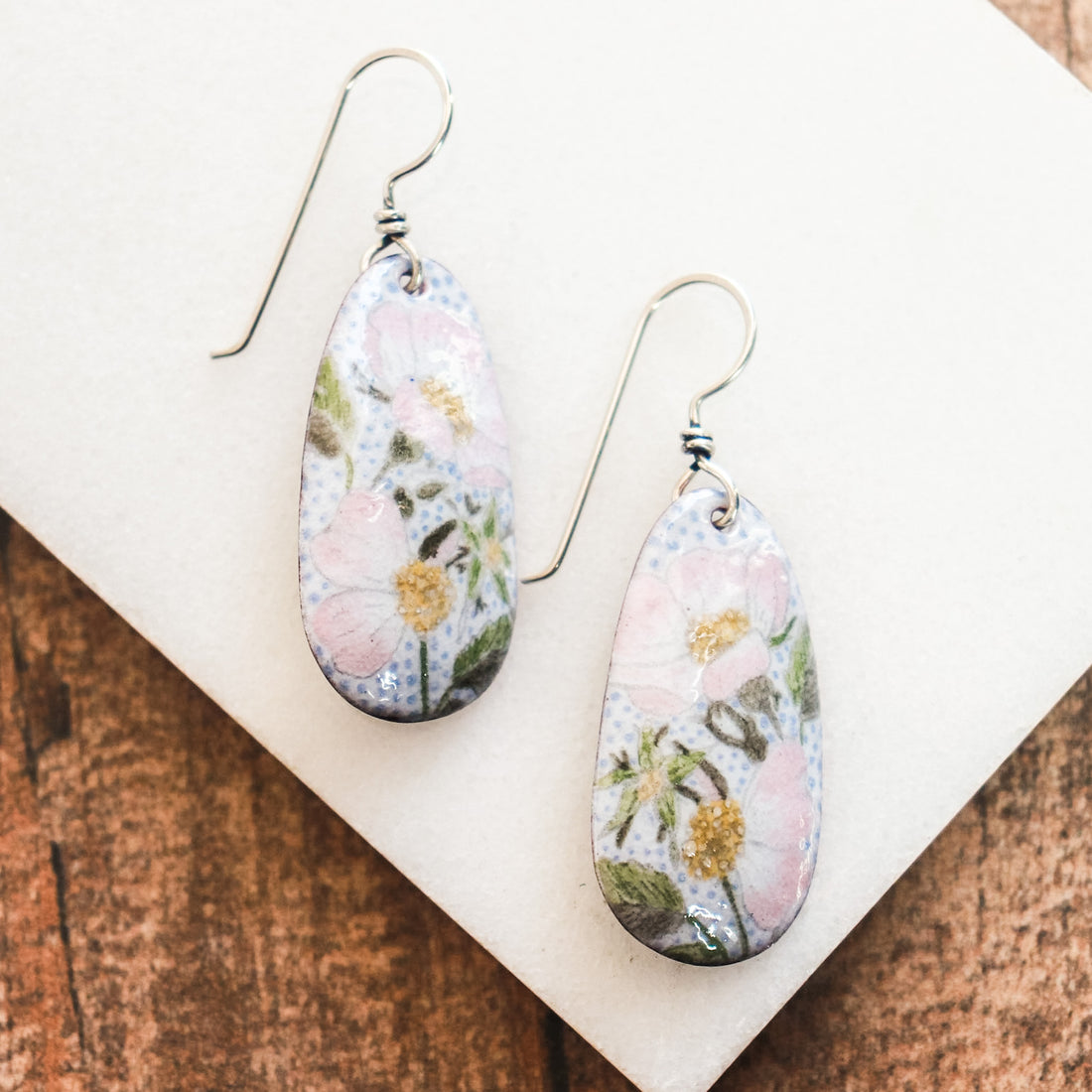 Pink Painted Floral Earrings