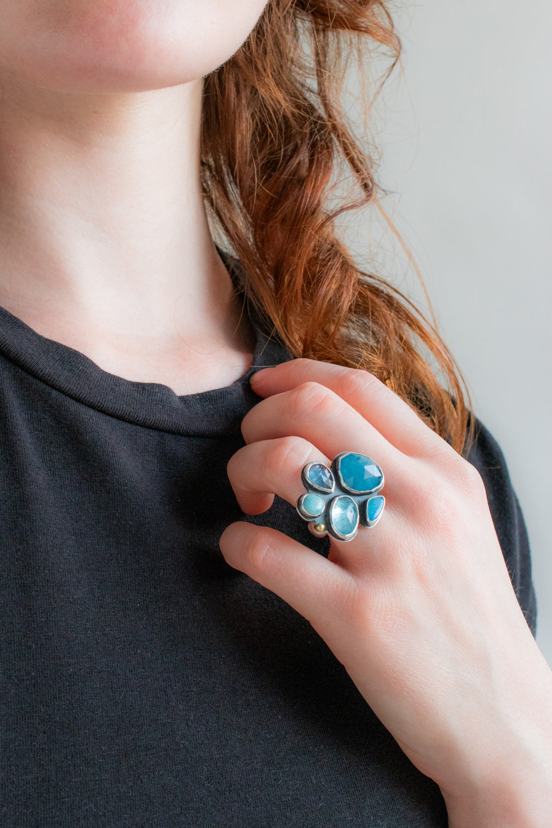 Size 7 | Aquamarine, Opal, Kyanite, & Turquoise Cluster Ring