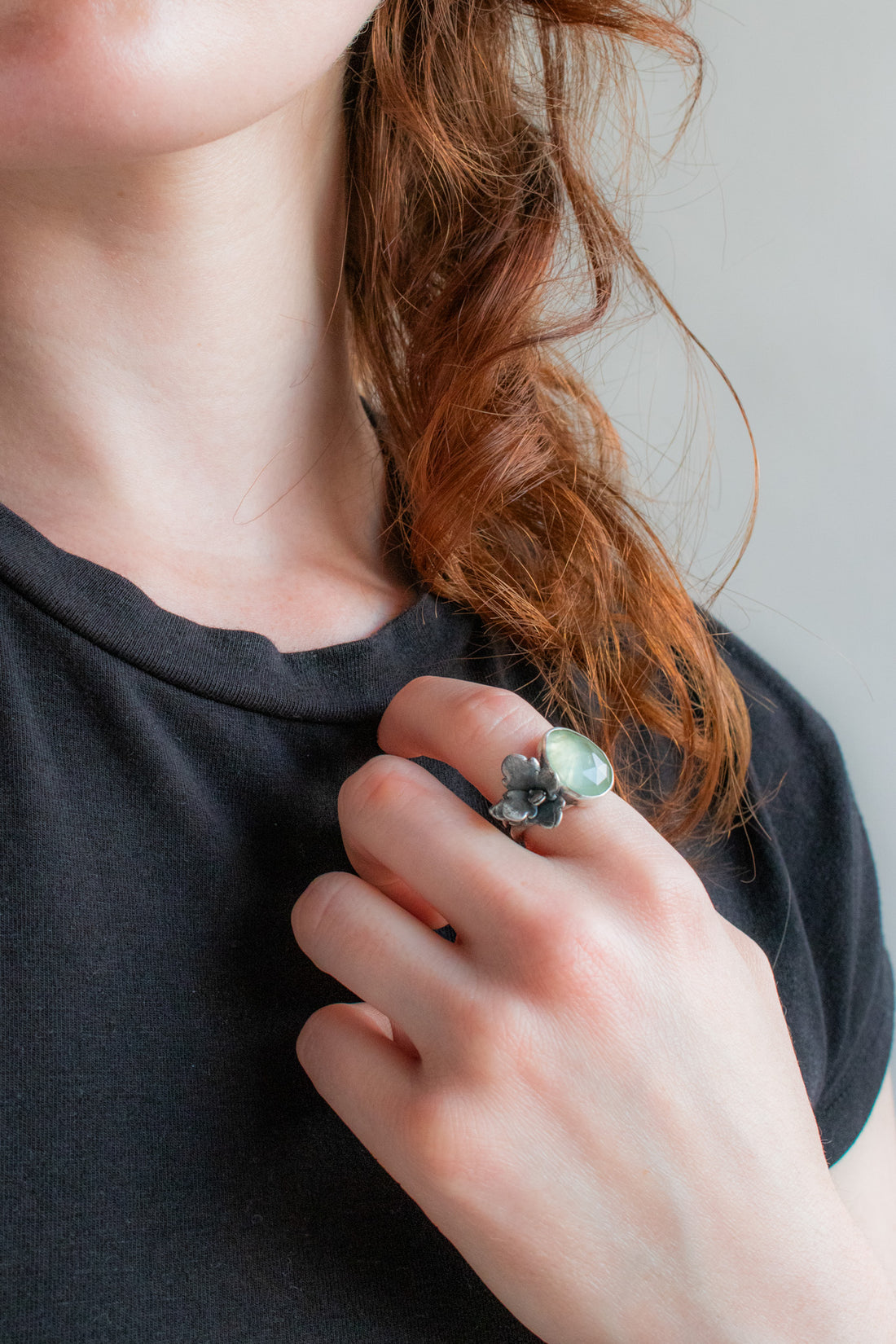 Size 7.5 | Prehnite & Silver Succulent Ring