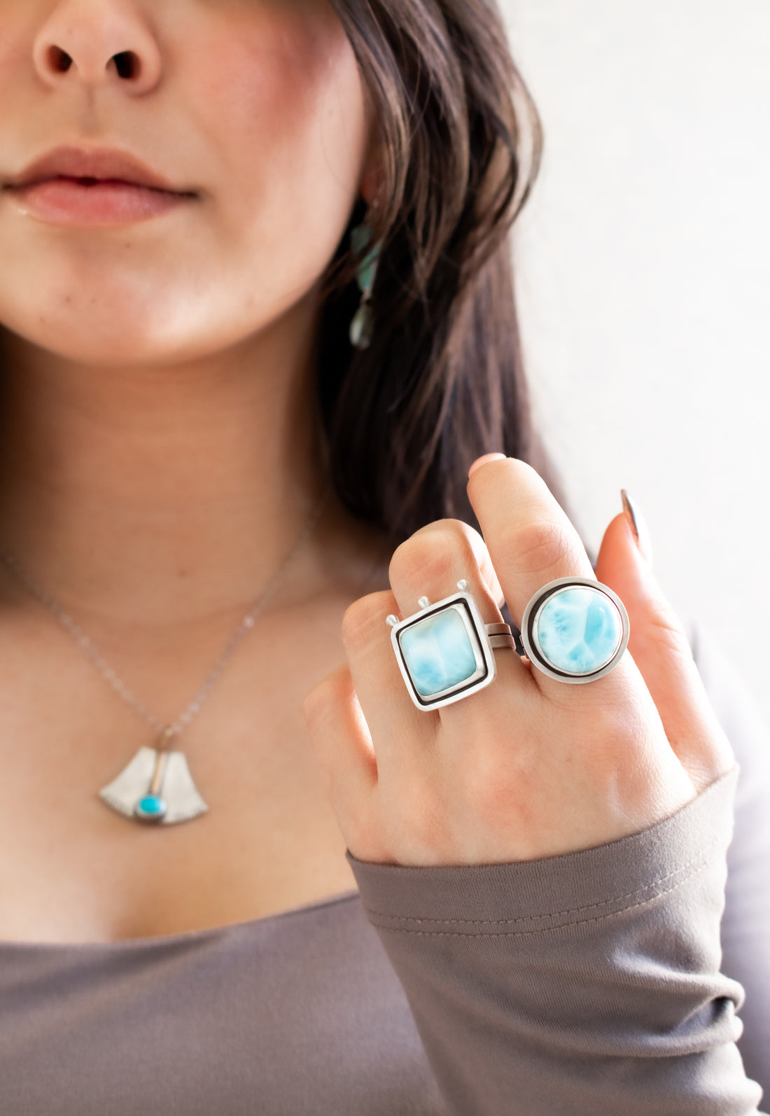 Size 8.75 | Round Larimar Ring