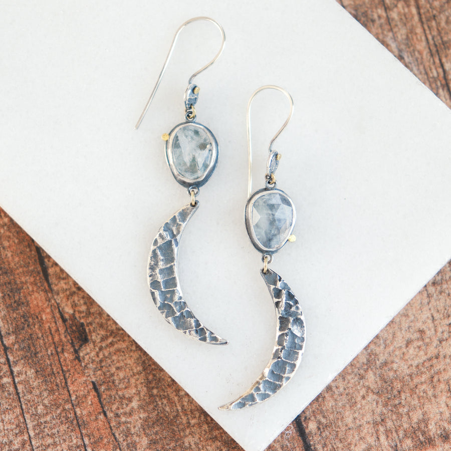 Moonstone Lunar Crescent Drop Earrings