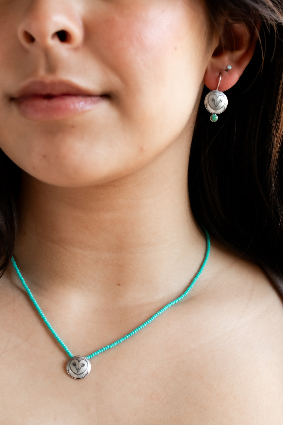 Barn Owl Earrings with Turquoise