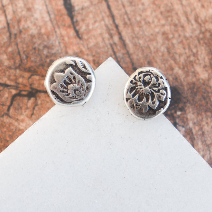 Floral Silver Stud Earrings