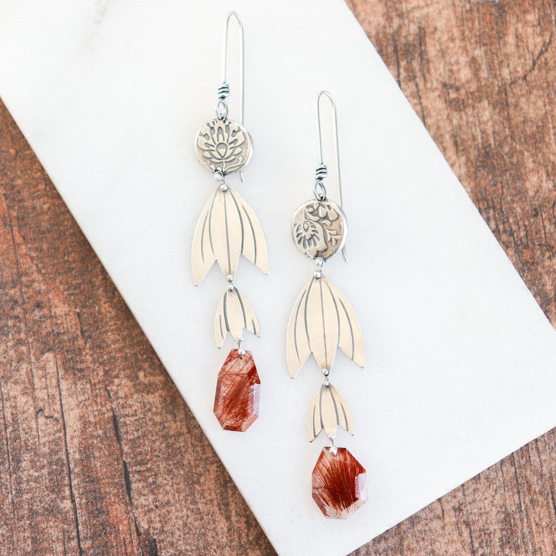 Sunstone Floral Dangle Earrings