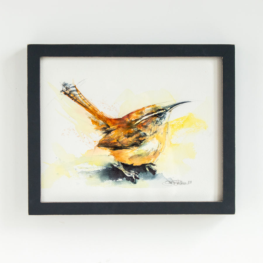 Yellow/Orange Wren Watercolor | 10x12