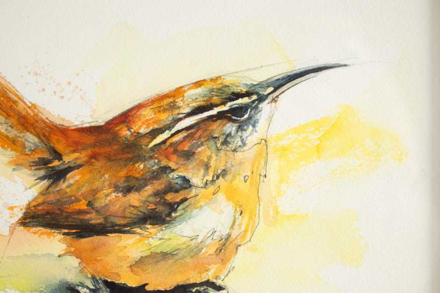 Yellow/Orange Wren Watercolor | 10x12