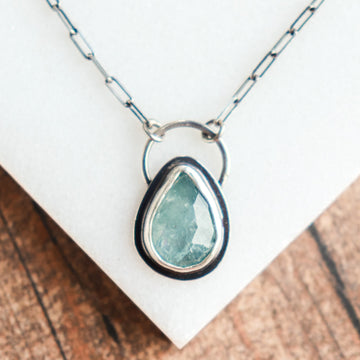 Aquamarine Teardrop Hoop Necklace