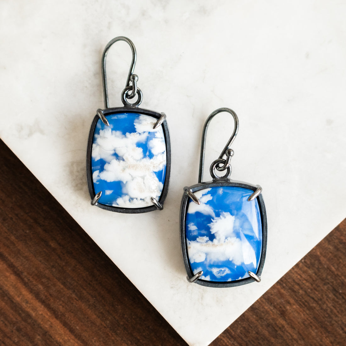 Rectangle Cloud Plume Agate Earrings