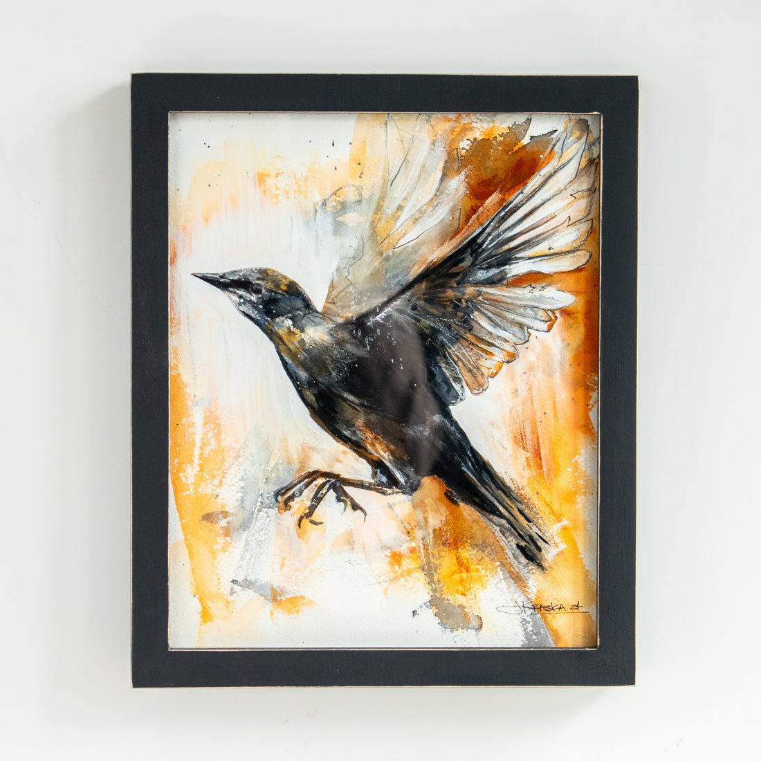 Black Bird Flight Watercolor | 10x12