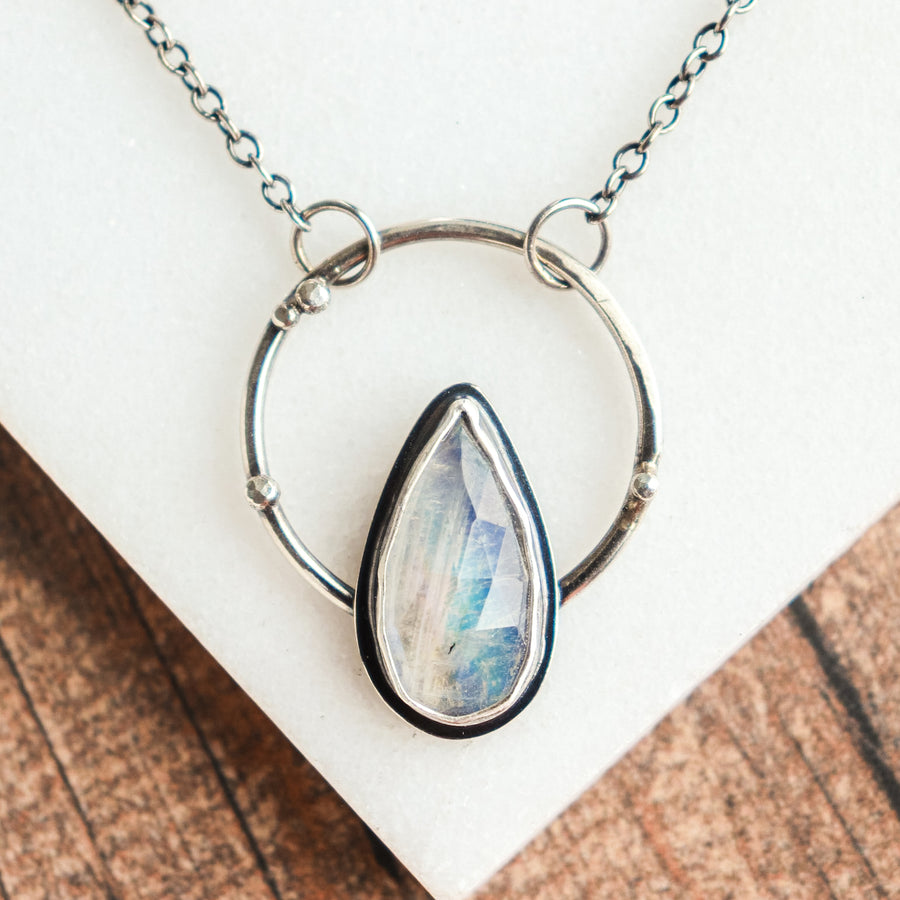 Moonstone Hoop Teardrop Necklace no.1