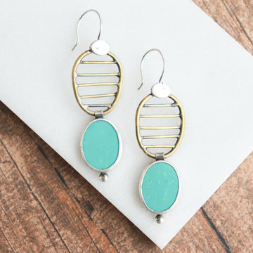 Turquoise Golden Geometric Earrings