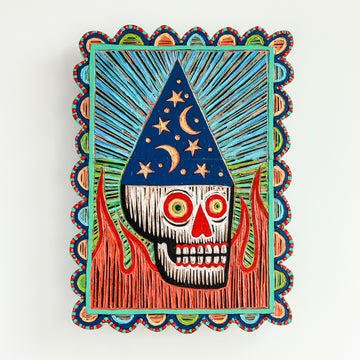 Wizard Skull 10x14 | Painted Wood Carving