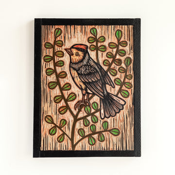 Collared Red Start 12x16 | Painted Wood Carving