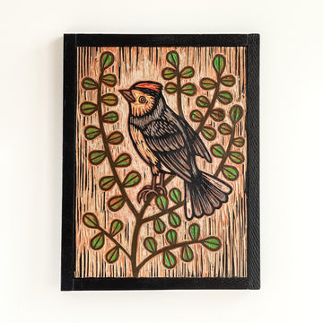 Collared Red Start 12x16 | Painted Wood Carving