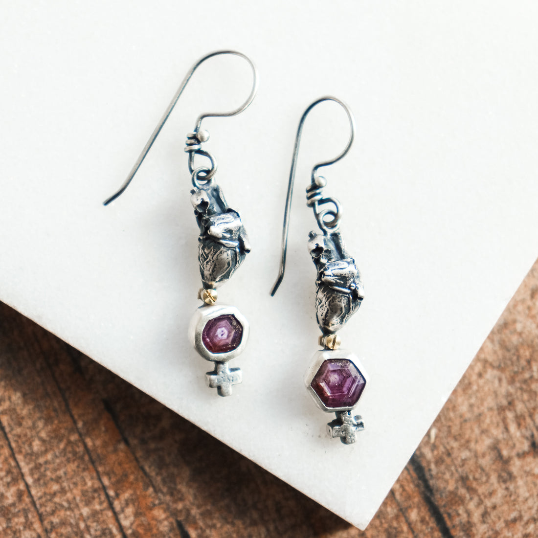 Ruby Heart Plus Dangle Earrings