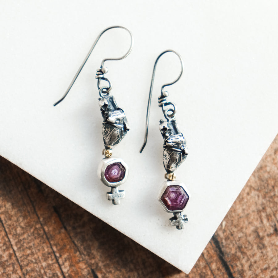 Ruby Heart Plus Dangle Earrings