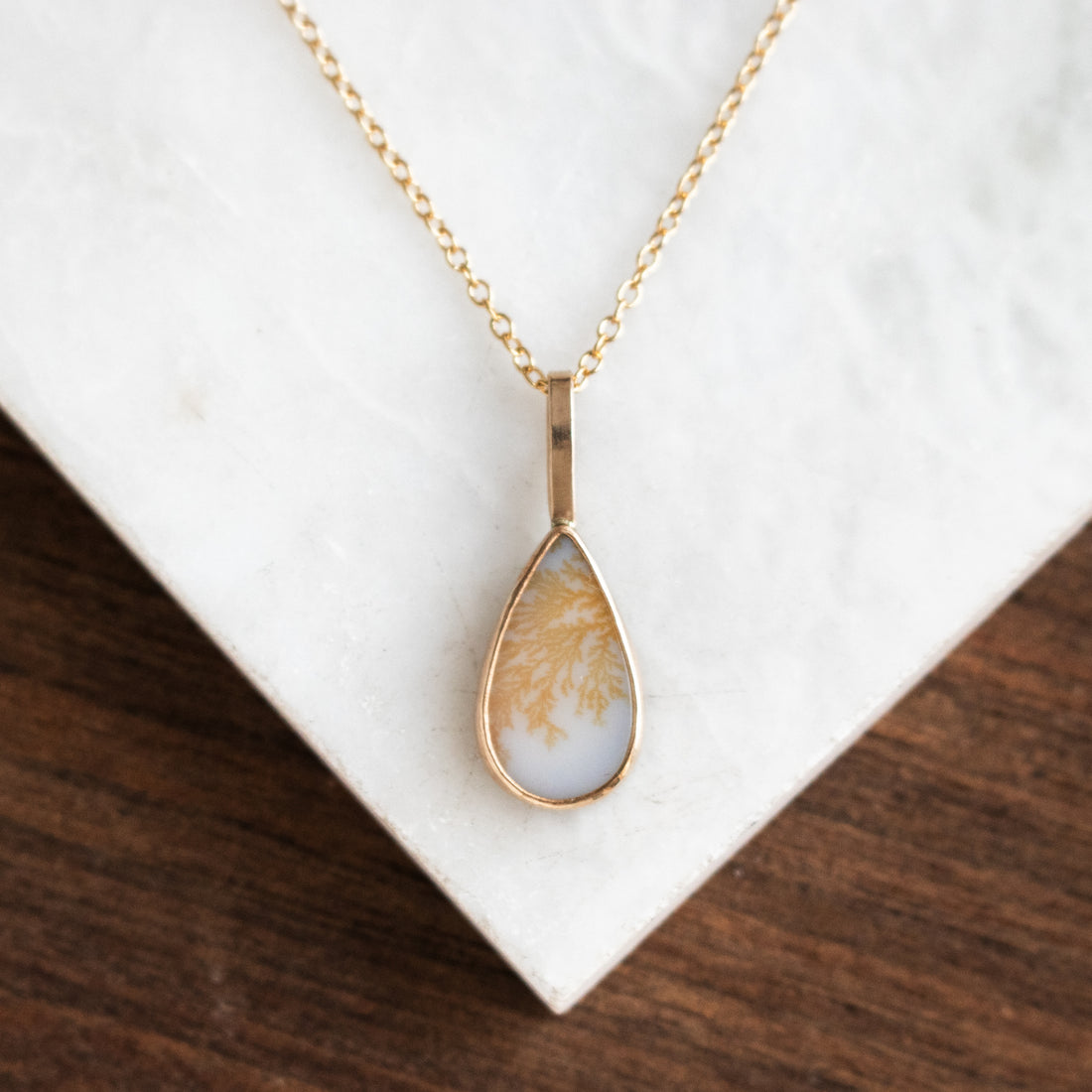 Dendritic Agate Teardrop 14k Necklace