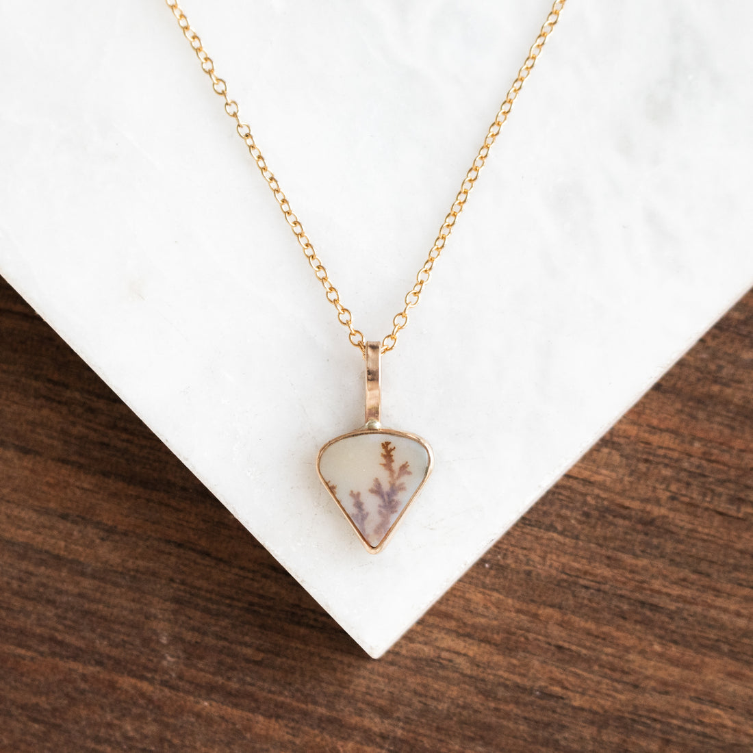 Dendritic Agate Triangle 14k Necklace